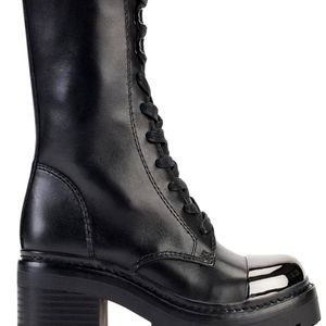 DKNY Women's Leather Smooth Metal-Cap-Toe Boot Combat size 8M